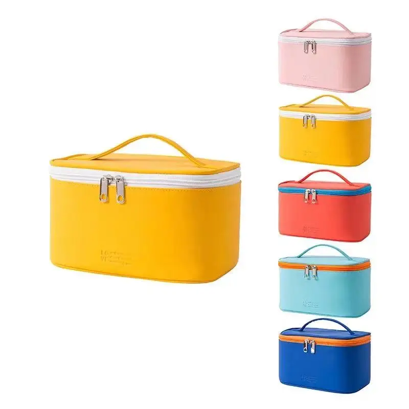 

Candy Color PU Women Cosmetic Storage Bags High Capacity Make Up Bag Zipper Travel Organizer Makeup Bag