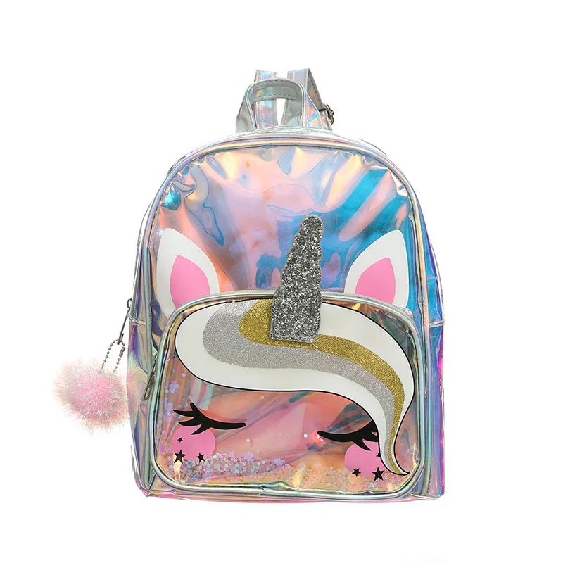 

Wholesale transparent cartoon unicorn PU kids backpack fashion girls school bag, As picture show