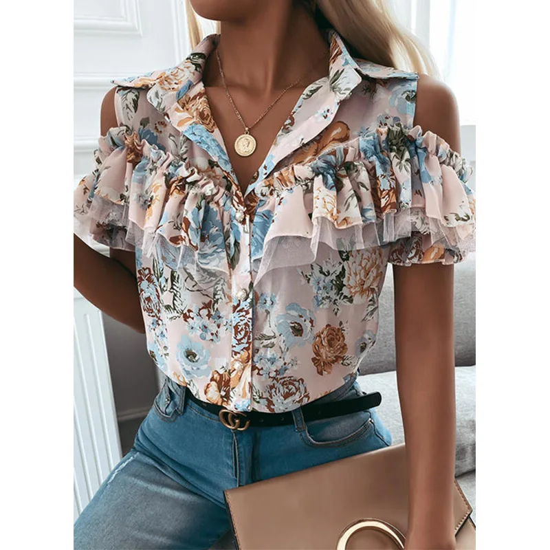 

F20393A 2021 new summer tops ladies printed women's shirts casual blouse for women, As picture