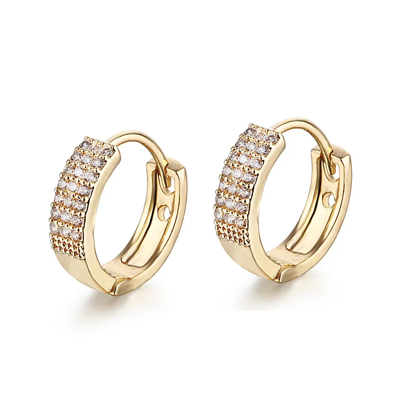 

2020 High Quality Copper 18K Gold Plated Micro Pave CZ Stone Small Hoop Earrings Cubic Zirconia Clip On Huggie Hoop Earrings