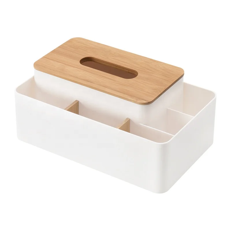 

Multi function Rectangular Facial Tissue Holder Dispenser Box with Bamboo Removable Top Lid