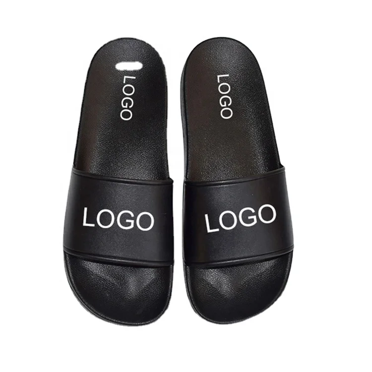 

2021 Wholesale Factory Custom Logo men black Pvc Pu Slippers new color With Embossed Printing Flip Flops For Company, Blank/customized/print