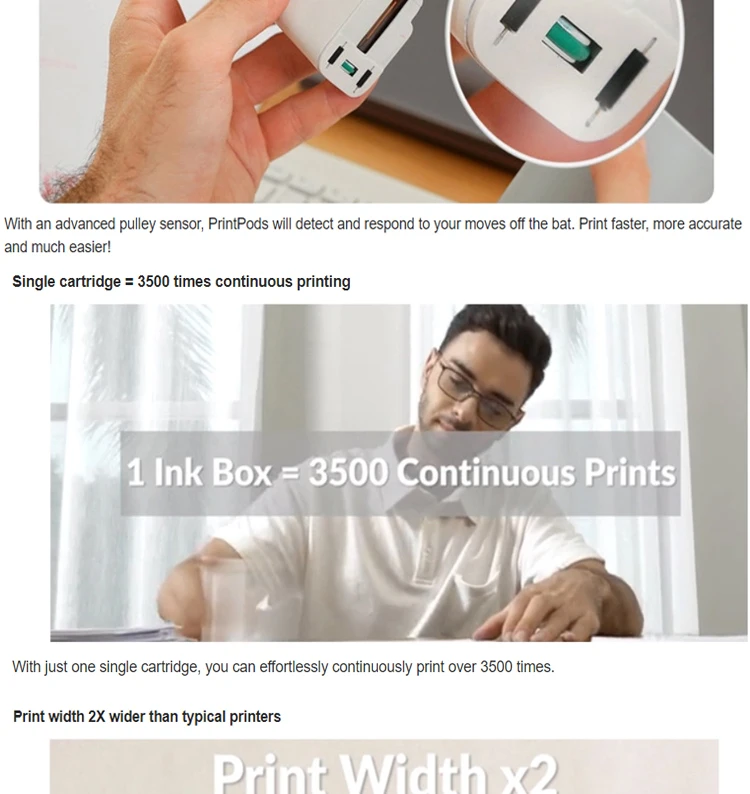 Printpods Cloth Handheld Mobile Mini Portable Multi-Function Large Size Inkjet Printer