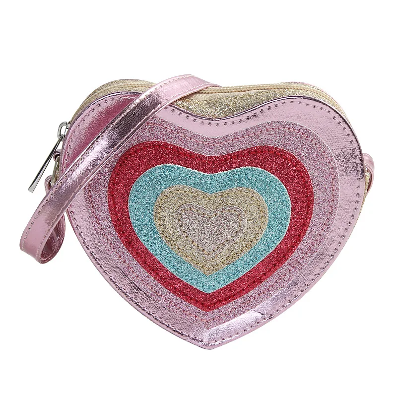 

luxury little girl mini glitter love heart shape purse handbag women sparkle pink valentine's day heart purse