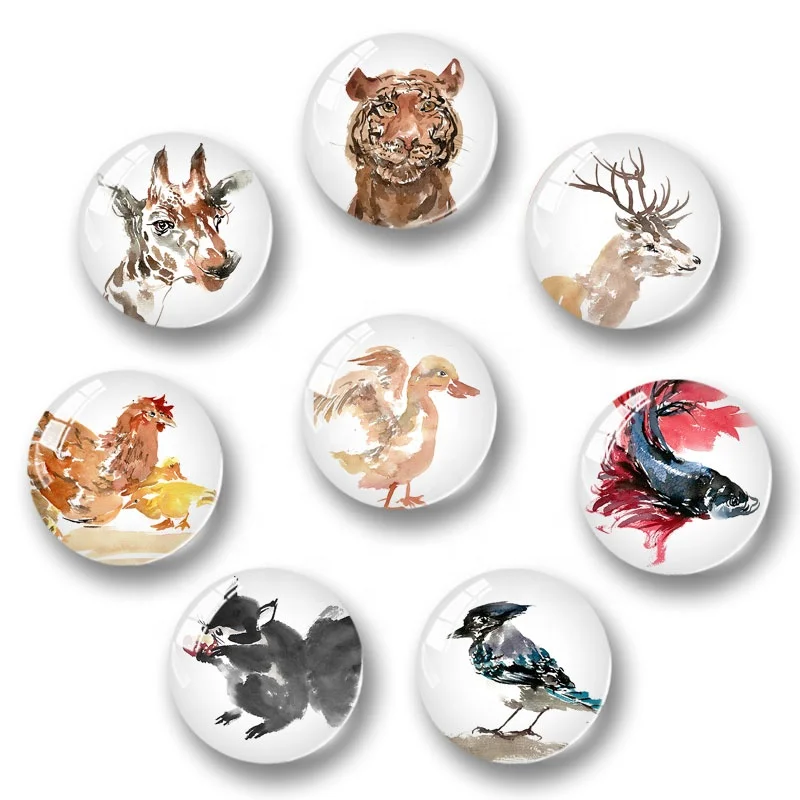 

Custom 1.2inch Animal Oil Painting Series Round Crystal Glass Souvenir Magnetic Fridge Magnet For Home Decoration, Free customization