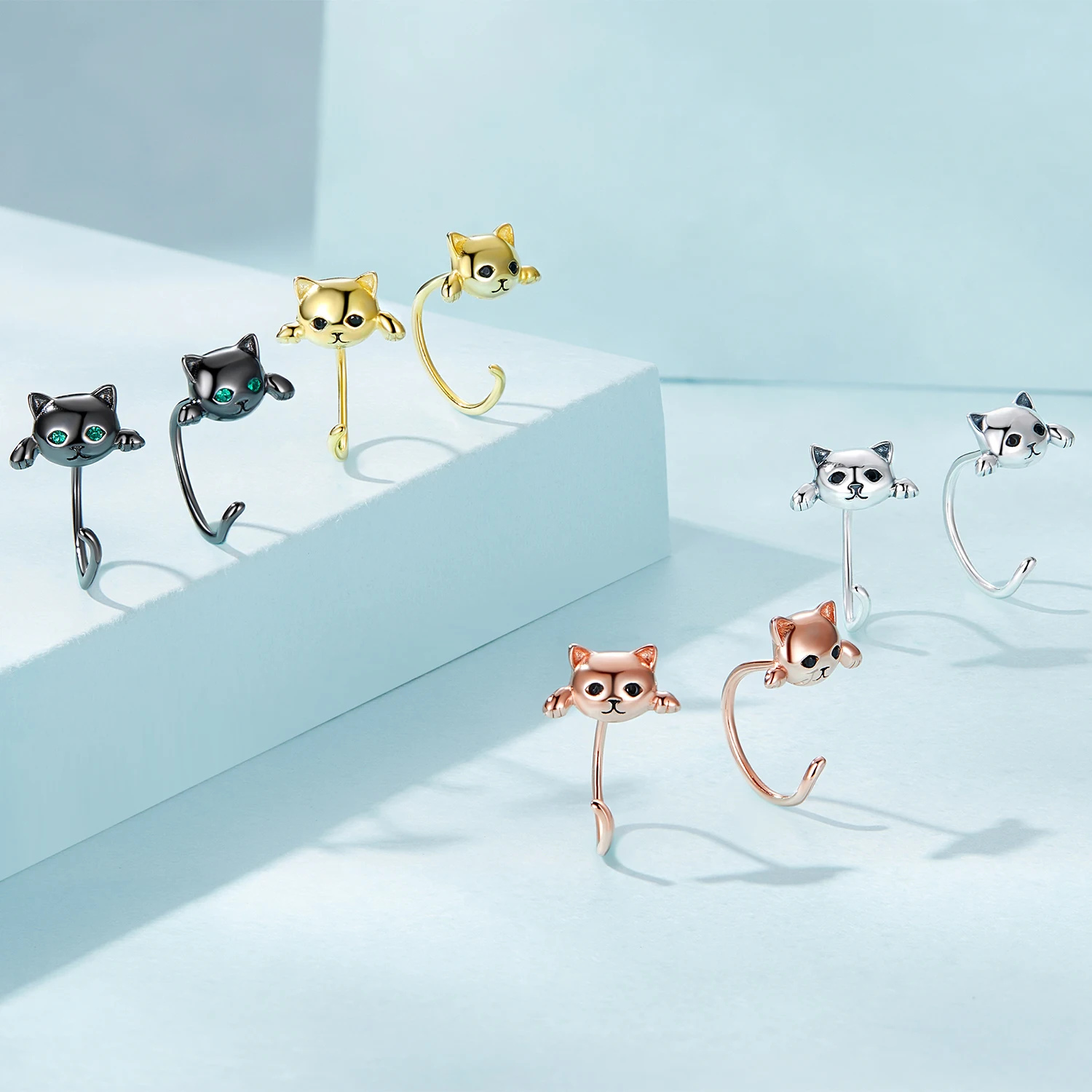 

Jiangyuan fine silver jewelry trend 2024 s925 sterling silver rose and black 14k 18k gold plated jewelry cute mini cat earrings