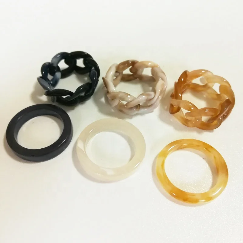 

vintage summer colorful women resin acrylic ring fashion plastic link ring hawaiian jewelry sets