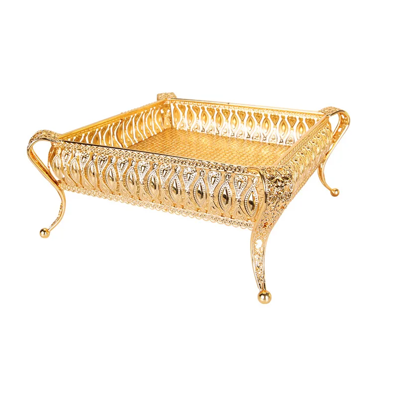 

Luxury Plated Cake Trays Zinc Alloy Serving Tray Metal Plate For Home Wedding Part, Gold
