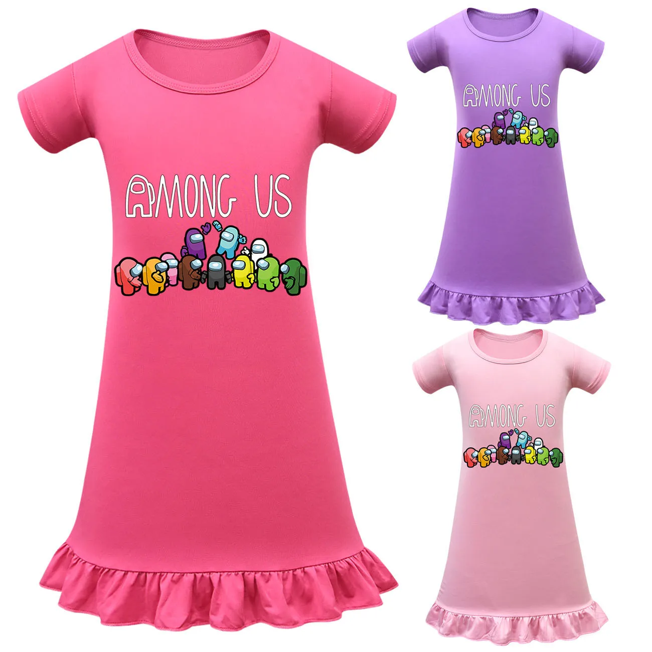 

Among us Cotton Nightdress Little Teen Girl Pajamas Dresses Children Cartoon Summer Nightgown Home Clothes Kids Sleepwear