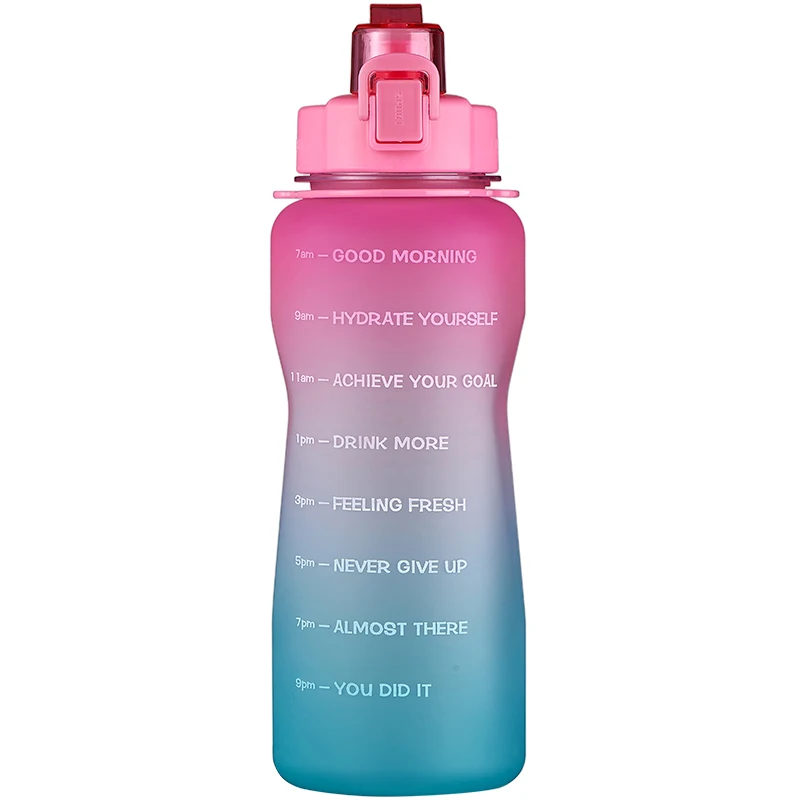 

Custom logo 2 litre tritan water bottle with times to drink daily motivation water bottle time marker with straw for gym workout