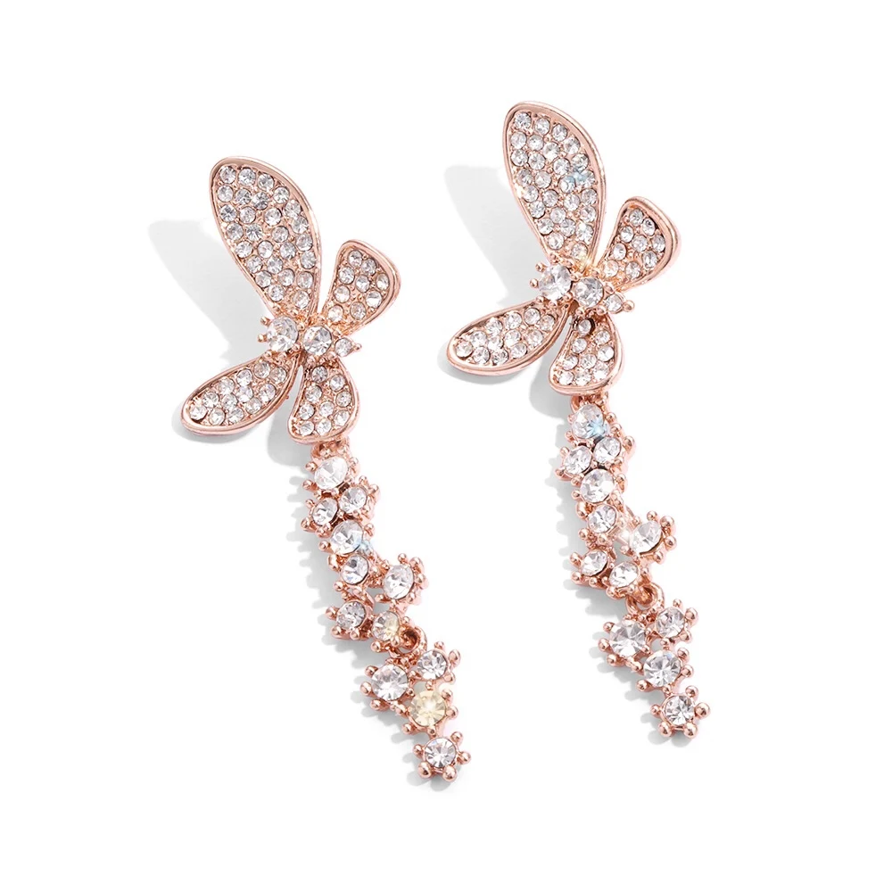 

Pome Gifts&Co Korean Fashion Design 18K Rose Gold Plated Long Butterfly Stud Earrings For Women