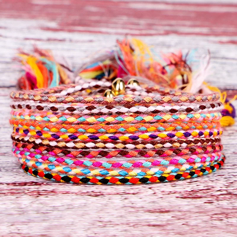 

28 Colors Love Lucky Copper Beads Charm Handmade Friendship Tassel Tibetan Thread String Cotton Rope Bracelet