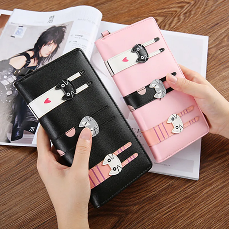 

2021 cat anime cartoon card holder long women purse money clip Ladies wallet