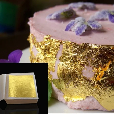 
Bakery decoration ingredient edible gold leaf food additives edible gold 4.33cm 24k gold leaf for cake decorations 