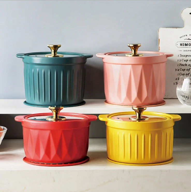 

Color glaze light luxury simple high temperature resistant INS open fire household stew hot pot Ceramic casserole, Yello,red,green,pink