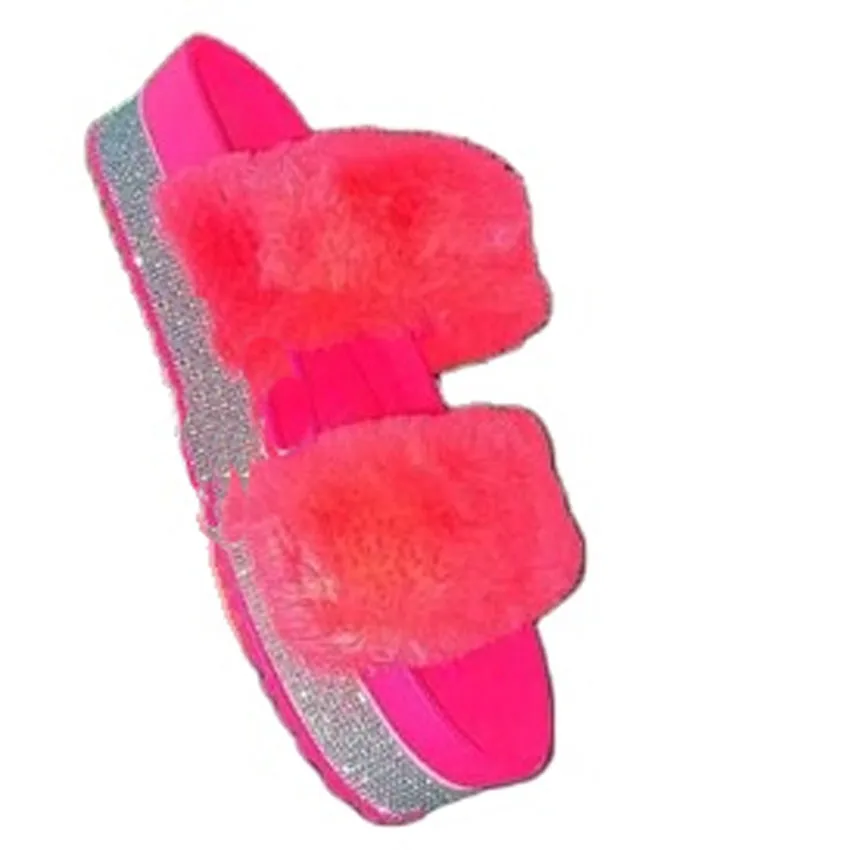 

New European and American sponge cake bottom waterproof platform water drill two yards large hairy slippers spot, As shown in figure
