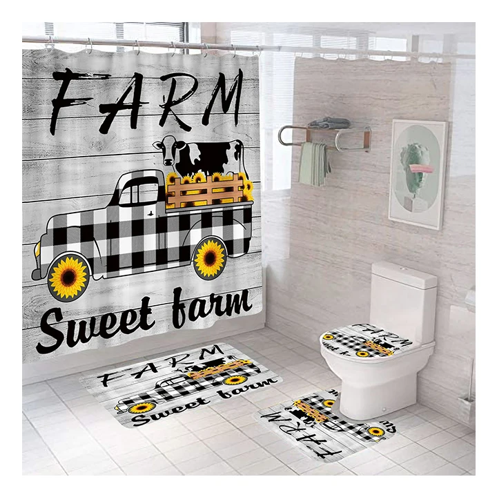 

Custom Digital Printing Thanksgiving Harvest Festival Waterproof Shower Curtains with Bath Rug Sets