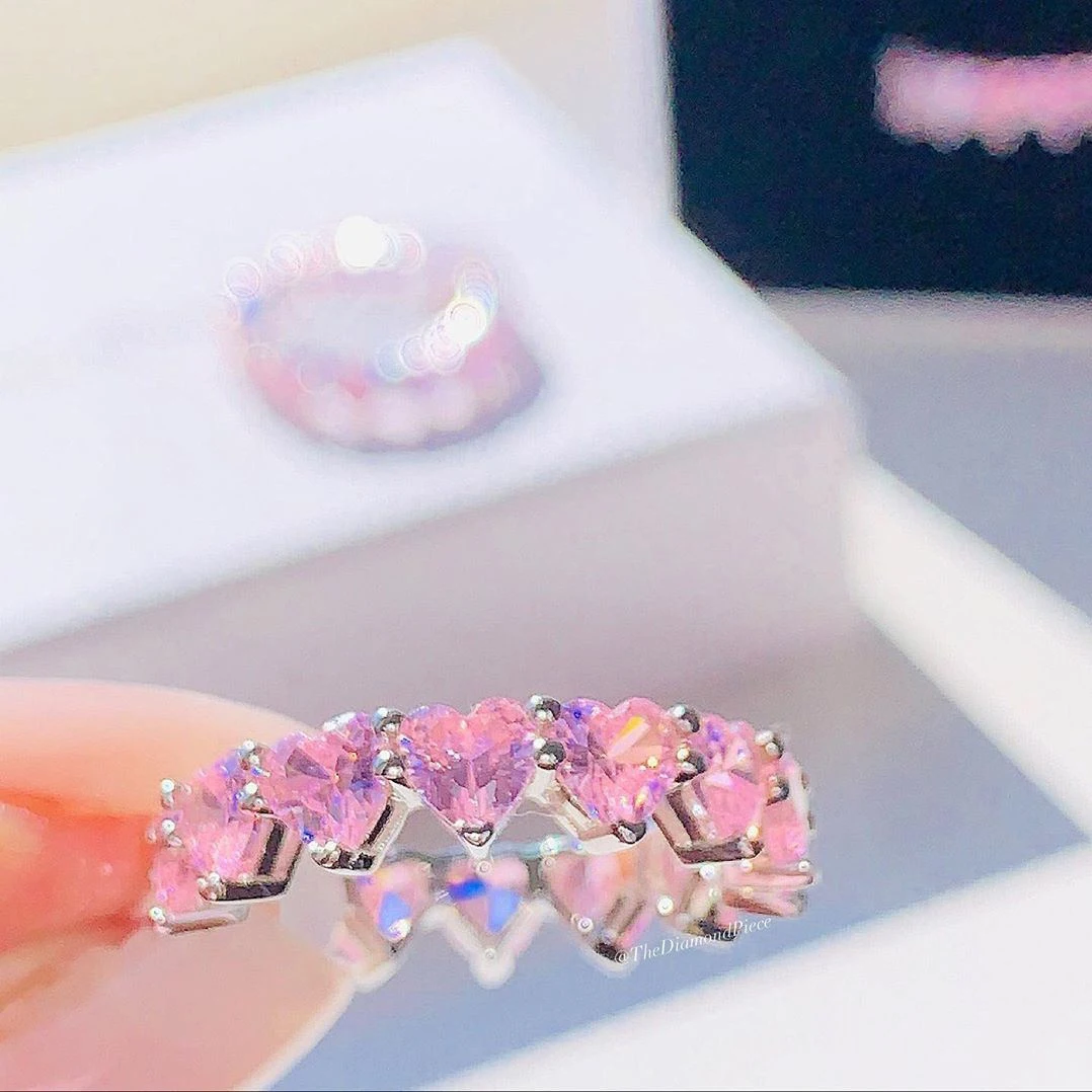 

2022 Valentine's Day Gift Fashion jewelry pink heart cubic zirconia cz eternity band ring for women