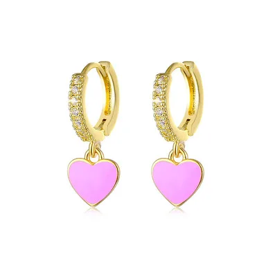 

2021 Trendy Cute Enamel Charm Hoops Stacking Earrings Colorful Heart Drop Earrings for Women, Picture shows