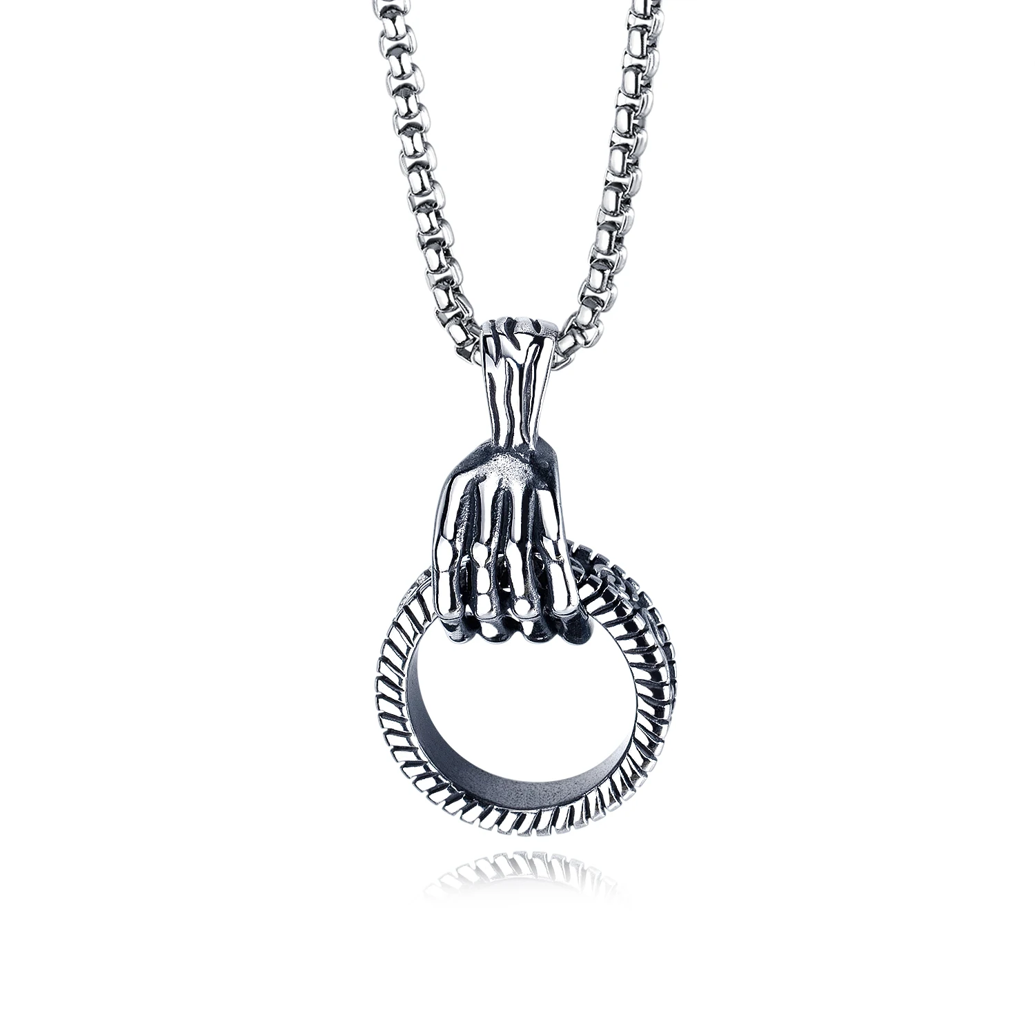 

Halloween accessories hip hop skull hand necklace titanium steel men's pendant