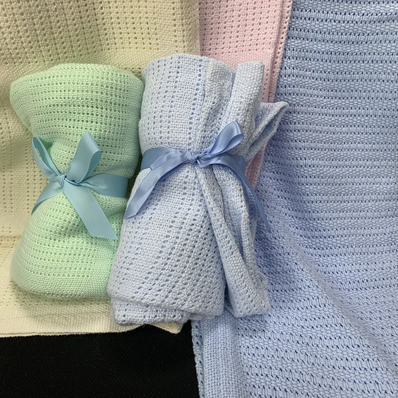 Free Sample Cot Bed Cotton Cellular Blanket Pram Blanket Baby Blanket