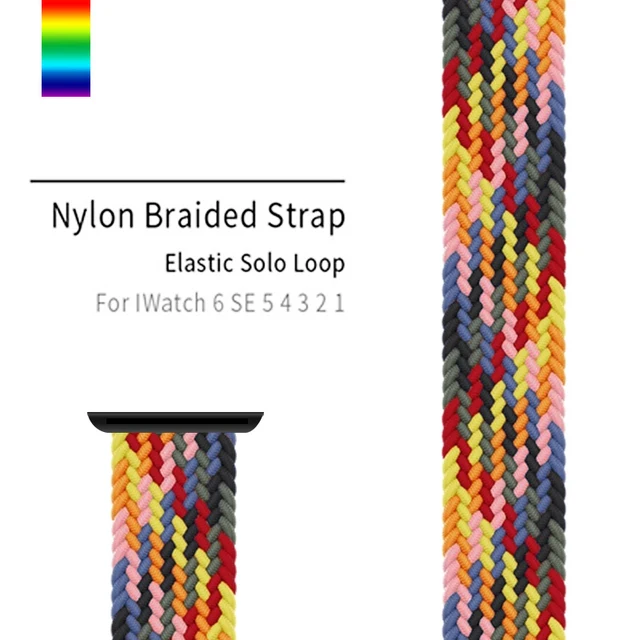 

Braided Solo Loop Strap for Apple Watch Band 44mm 40mm 42mm 38mm Nylon Elastic Bracelet for iWatch Series 6 SE 5 4 3, Black,gold,blue,red