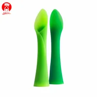 

Infant Rice Paste Training Soft-Tip Spoon Bamboo Leaf Tooth Gel Spoon Teether For Baby Led Weaning Tailored Silicone Spoon