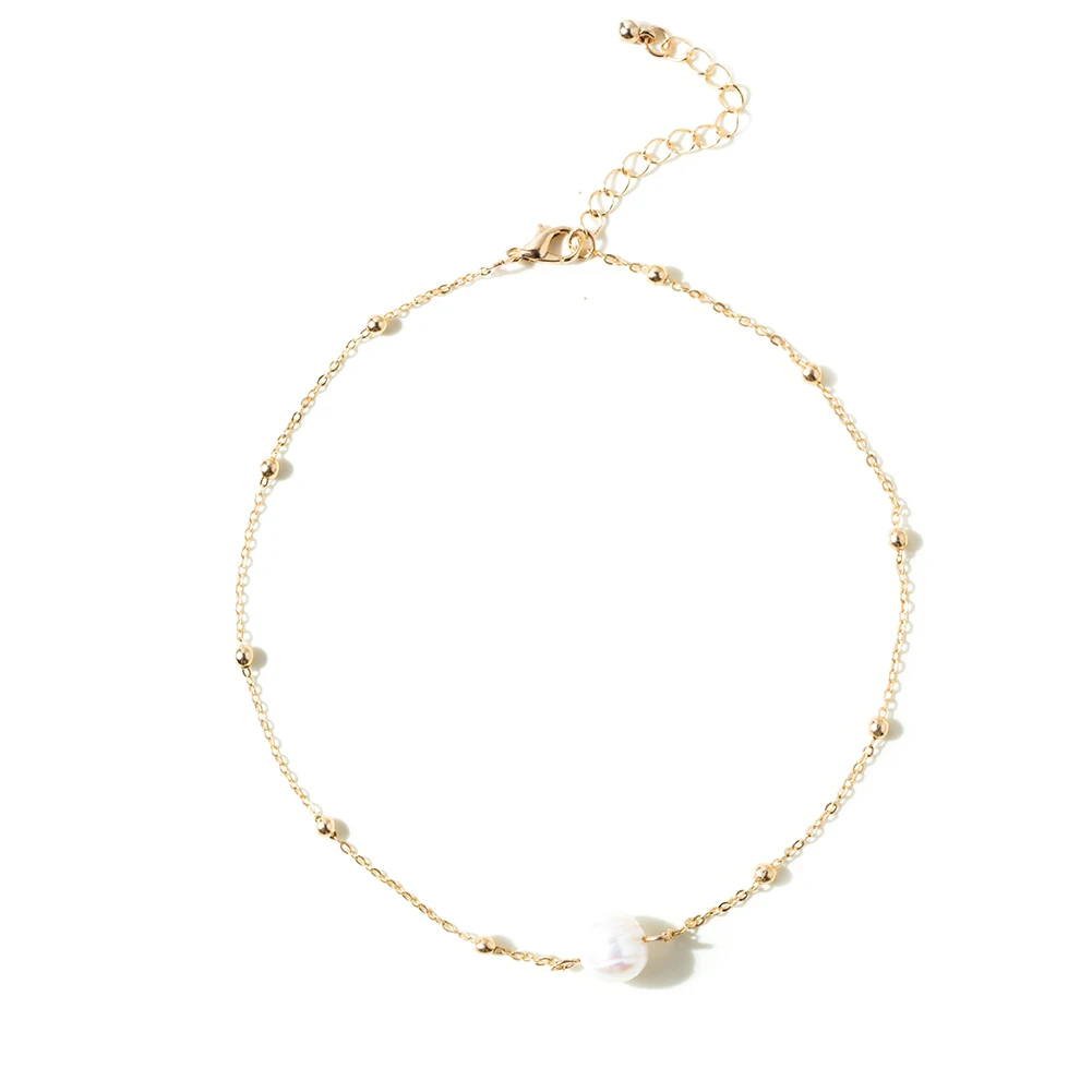 

Minimalist Single layer genuine pearl choker Alloy 8mm cream freshwater pearl necklace for Women Girls Gifts, Gold;silver