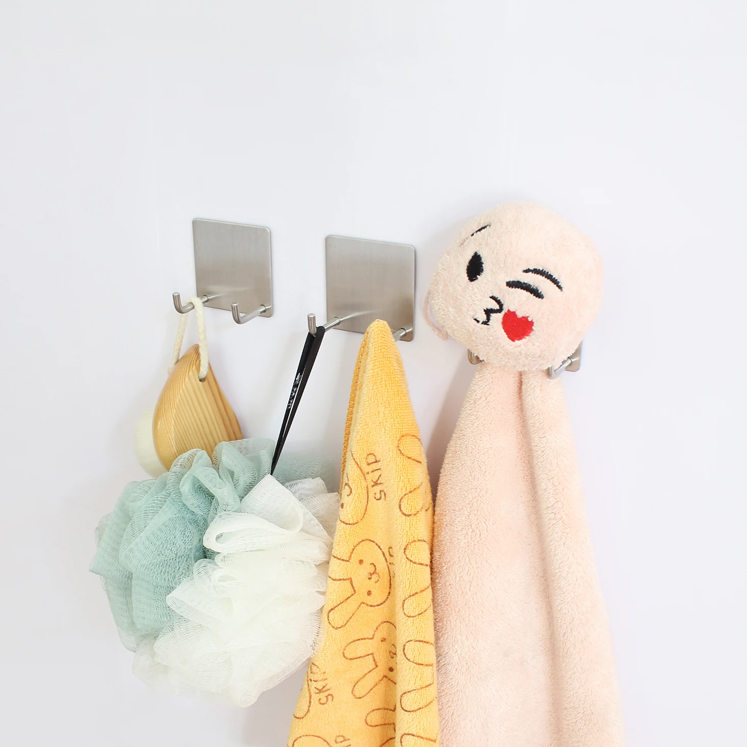 

Self Adhesive Wall Hooks Double Hook Stainless Steel Wall Sticky coat Hook