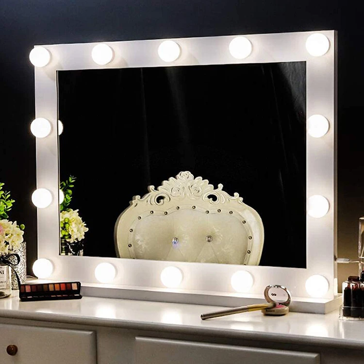 

Lighted vanity makeup mirror touch screen table top led vanity mirror, White, black,