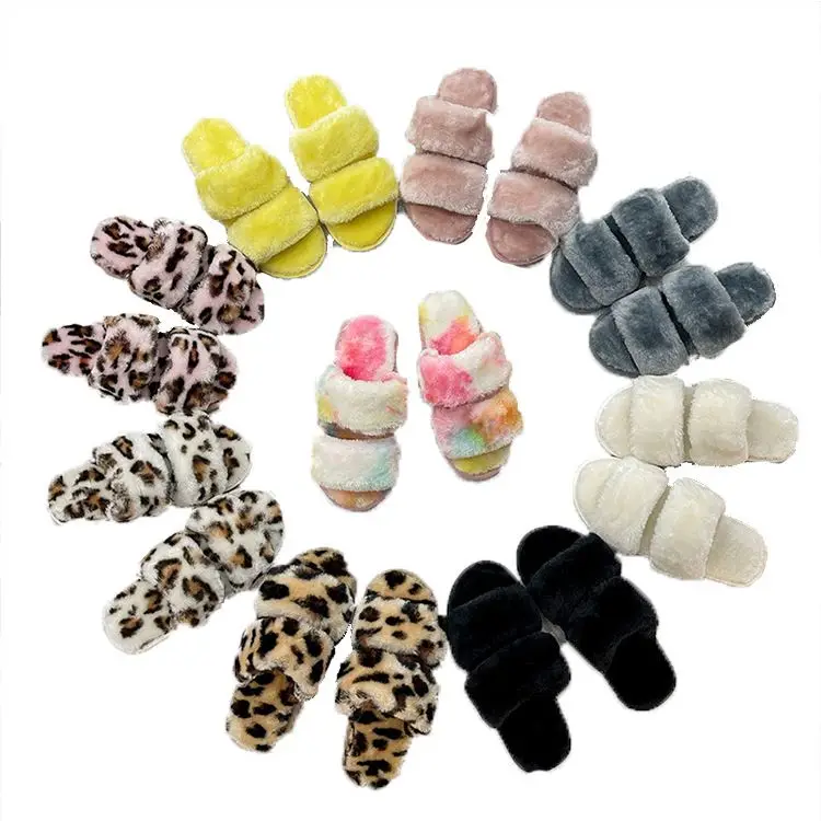 

Autumn and winter slippers women large size fluffy drag cotton drag D11708, Yellow/black/grey/beige pink/flower color/leopard pink