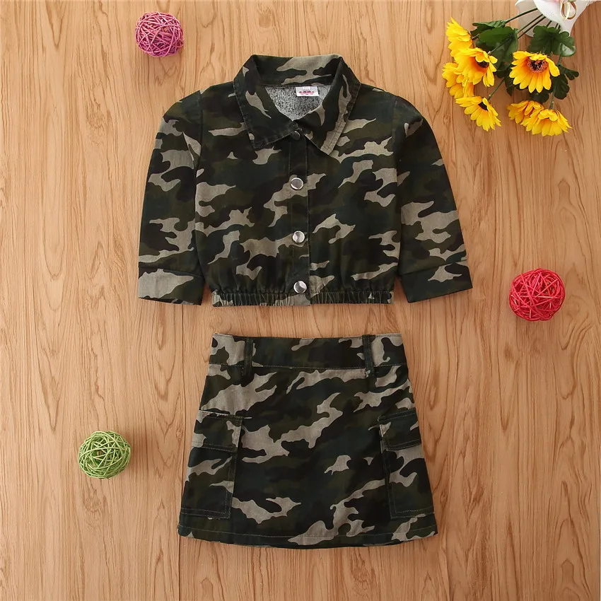 

B53296A European style little girls fashion long sleeve camo jacket with skirt, Picture