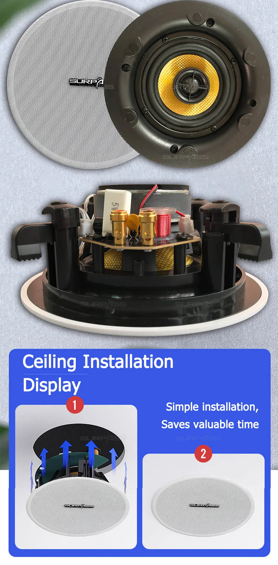 Pa System Waterproof Ceiling Speaker 4inch Narrow Edge Shell 20core