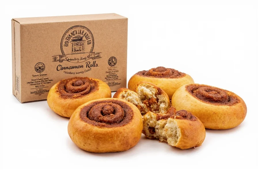 Close-up photograph of Broma Bakery cinnamon rolls showing perfect spiral layers, golden brown exterior, and generous cream cheese frosting