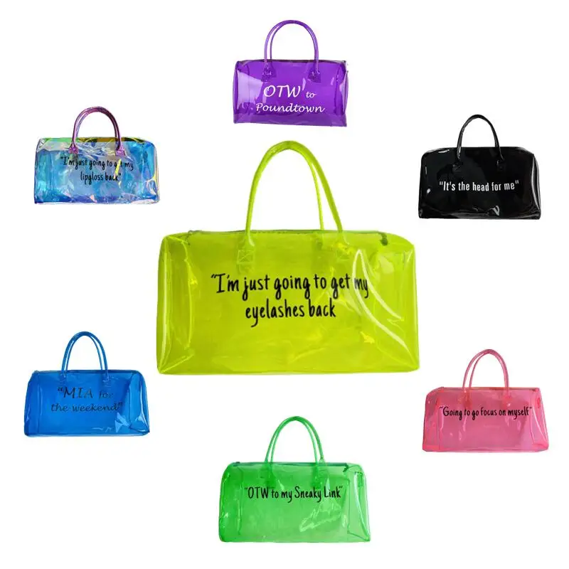 

PVC Transparent Duffel Bag with Logo Hologram overnight color bag jelly weekender clear Duffle spinnanight bag