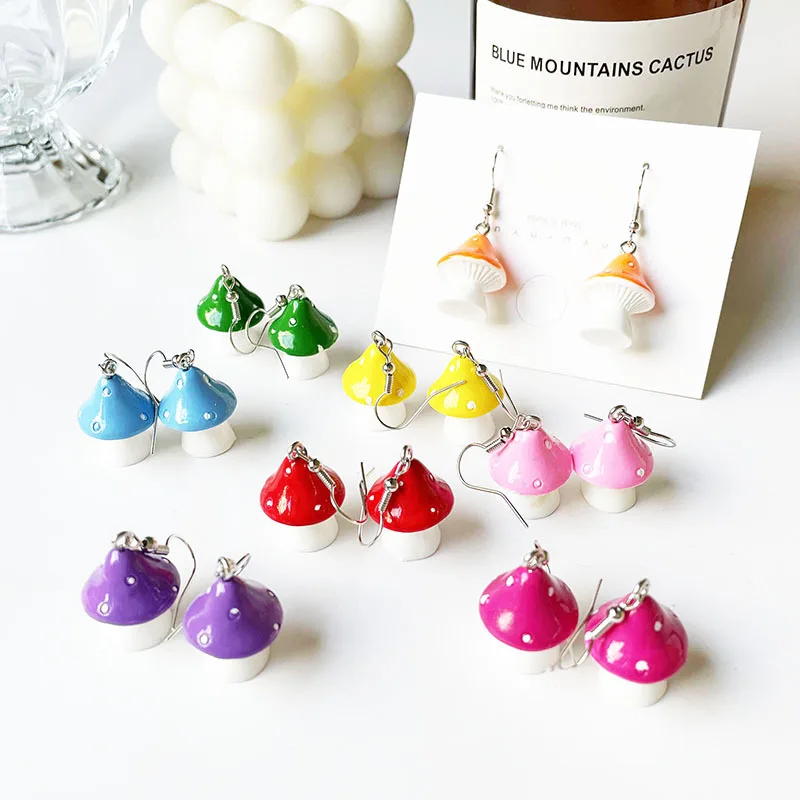 

Simple Design Cute Ladies Party Red Purple Acrylic Long Pendant Earrings Mushroom Earring for Girl, Picture shows