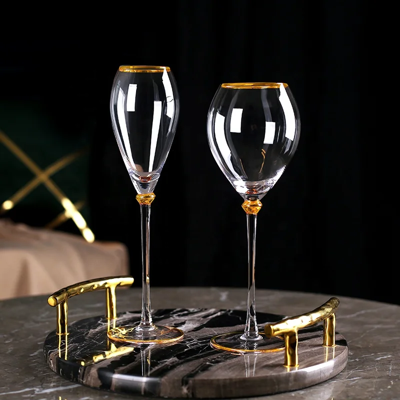 

Hand Blown Lead-free Crystal Gold Rim Goblet Wedding Gassware Red Wine Glasses, Clear or customized