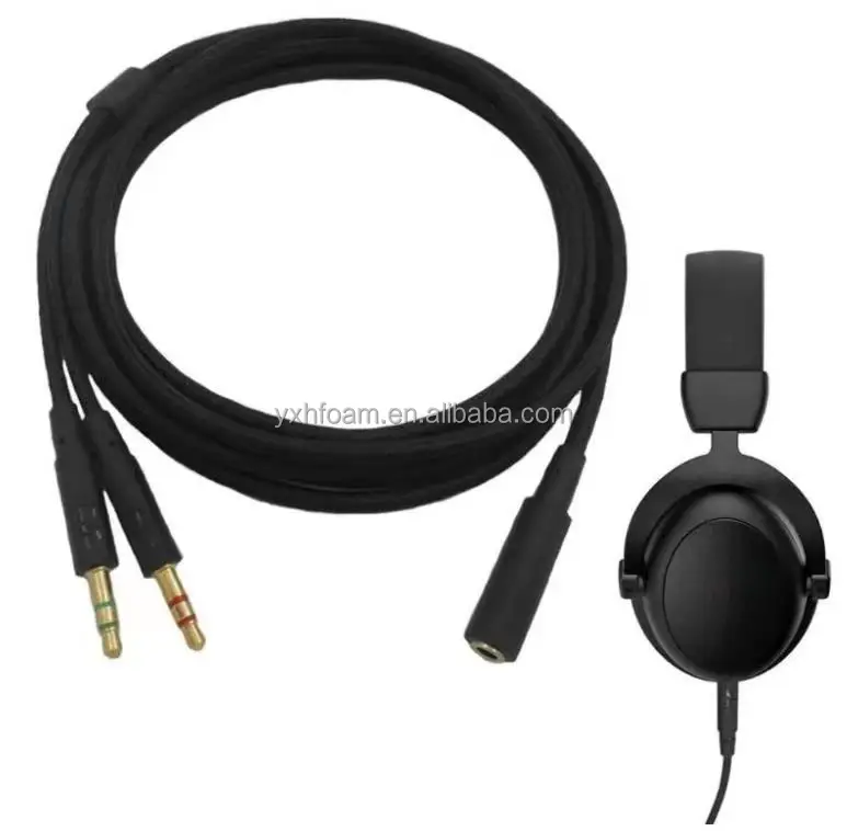 

3.5mm Universal 2 in 1 Gaming Headset Audio- Extend Cable for HyperX Cloud II/Alpha-/Cloud Flight/Core Headphone for Computer, Black