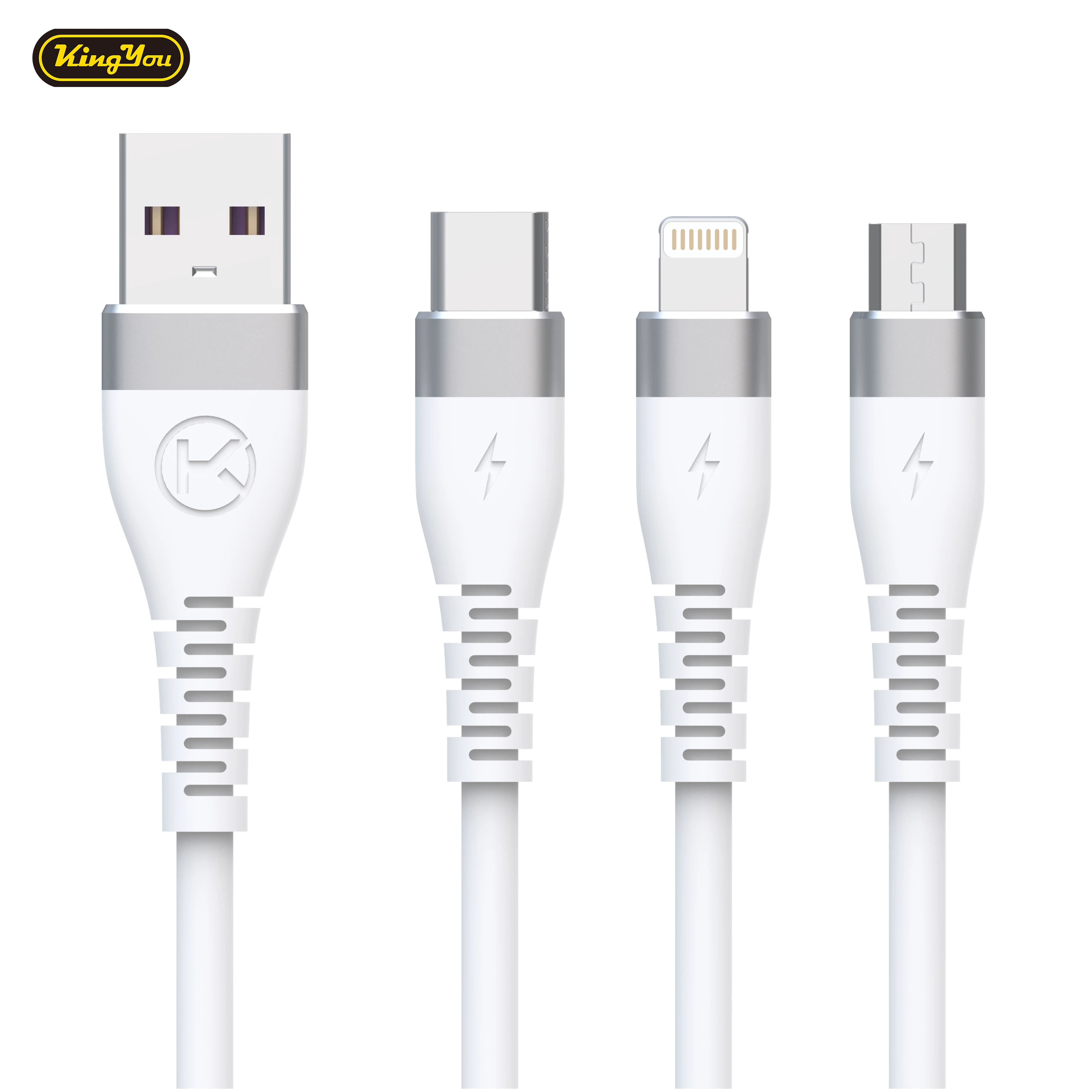 

Kingyou Newest design 6A mobile phone data cable fast charging USB to type c light ning cable for iphone huawei xiaomi, White /green/ pink /purple