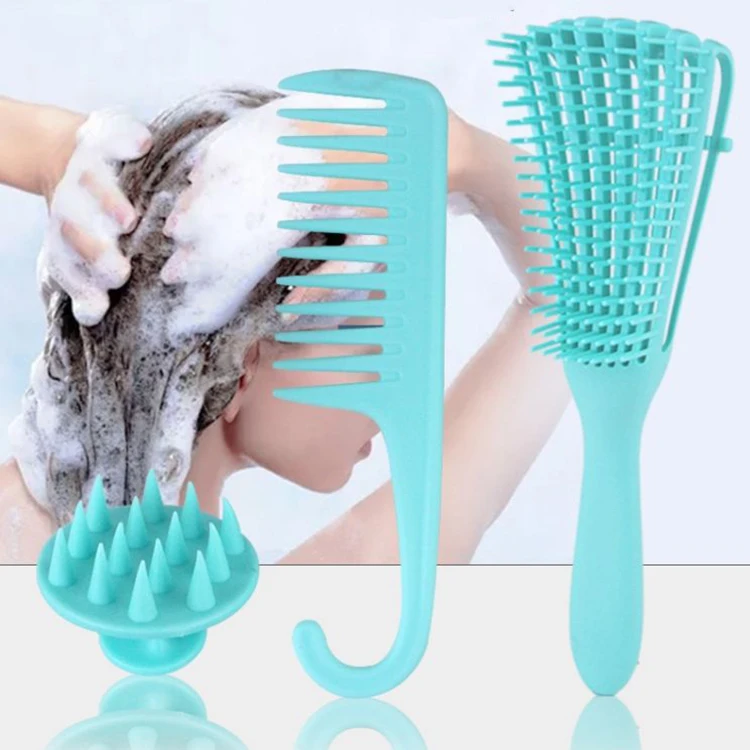 

Manufacturer sells big tooth massage comb, big wave, detangling scalp thicken rubber hair shampoo hair comb and brush set, Blue/pink/green/red/brown color