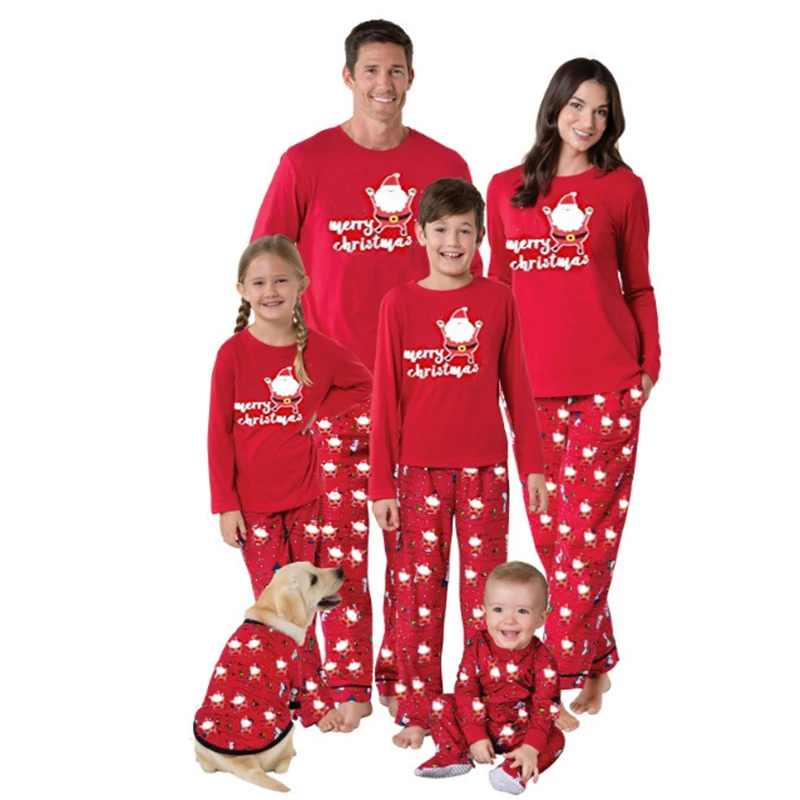 

2021 Christmas long sleeve trousers winter parent child pajamas men women children 2-piece suit