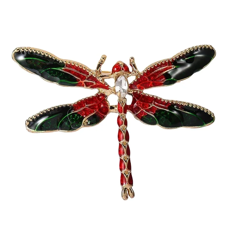 

Factory direct sale high quality alloy diamond craft brooch enamel dragonfly brooch insect corsage customization, Red