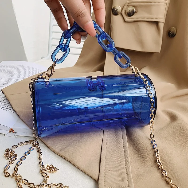

2022 Summer Fashion PVC Small Jelly Purses Cross Shoulder Drop Shipping Bags Acrylic Chain Hand Bag Women Clear Round Handbag