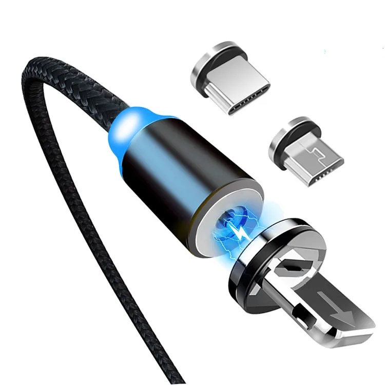 

1M 1.5M 2M Good Quality 3 in 1 Fashion Led Magnetic Micro Usb Type C Data Charging Cable for iPhone