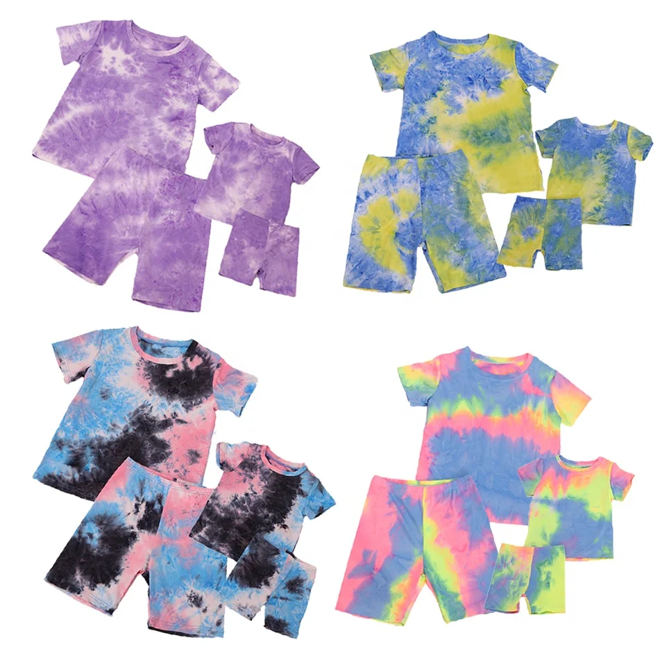 

New Arrival Tie Dyed Boutique Parent-child Outfits Printed Shorts Set Short Sleeves Mommy and Me Clothing Set 2 Pieces, Customized colors