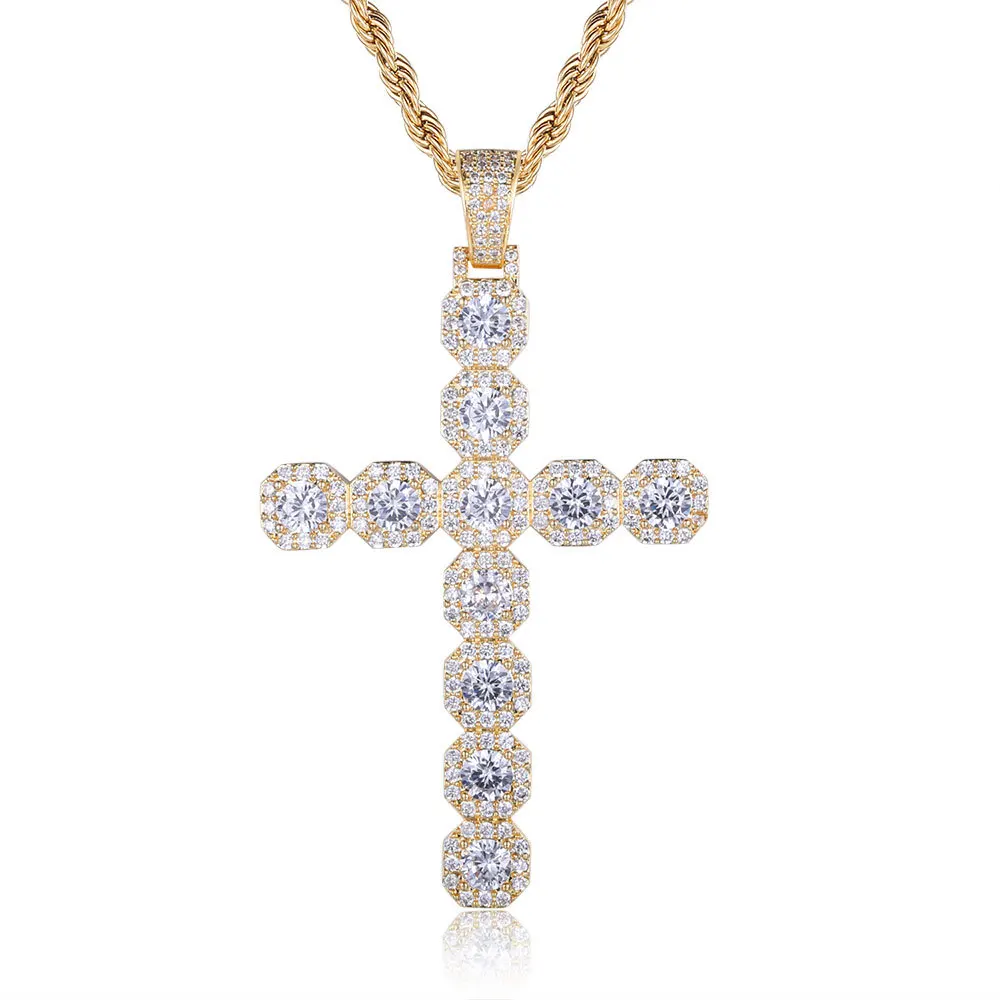 

Men Women Jewelry Silver Gold Full CZ Ankh Zircon Small Pendant Iced Out Cross Necklace