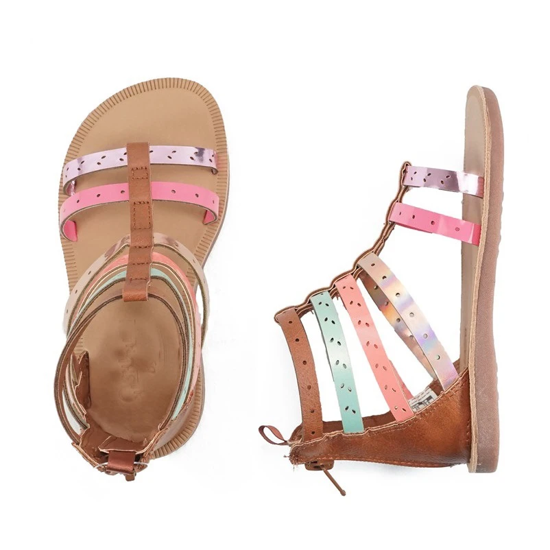 

Promotion hot sale fashion roman strap flat sandals beautiful summer shoes for kids