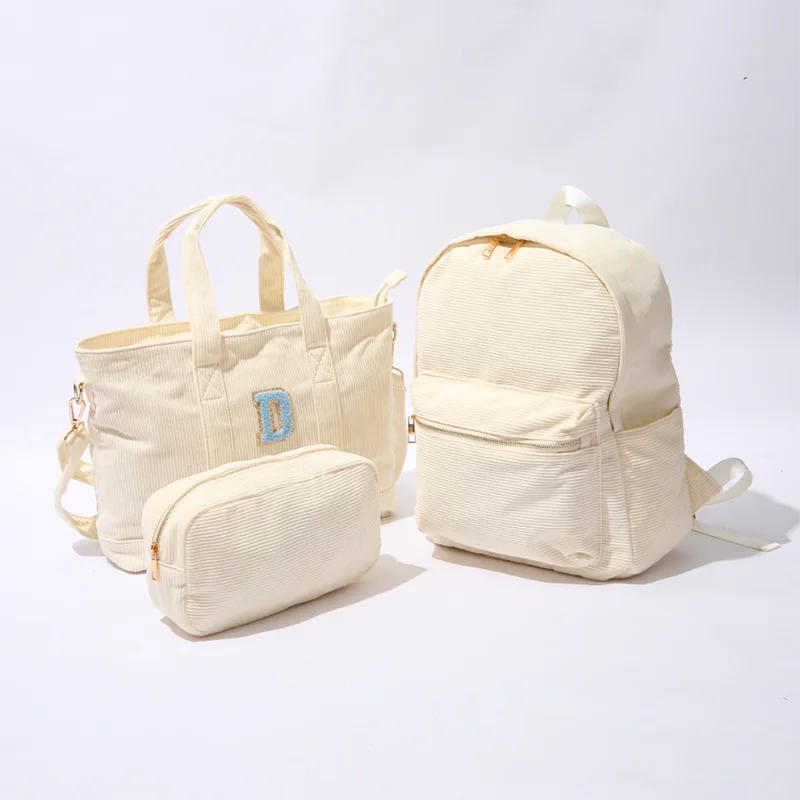 

New Arrival Fashion Custom Women Men Corduroy Diaper Backpack Cosmetic Bags&Cases Duffel Bags Travel Handbag