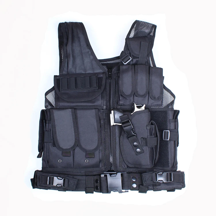 

NcDe Breathable Tactical Vest with Waist Belt Included 9 Pouches and Pistol Holster Black