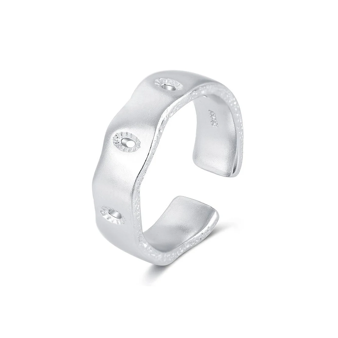 Fashion Jewelry Dainty Trendy Adjustable Finger 925 Sterling Silver Ring Irregular Texture Oval Crater Ring